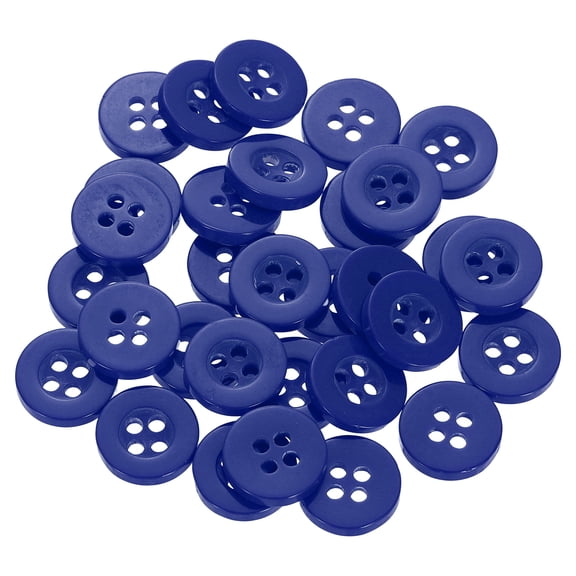 30pcs 18L Sewing Buttons 15/32"(11.5mm) Resin Round Flat 4-Hole Craft Replacement Buttons for Sewing Clothing and DIY, Blue