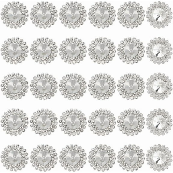 30pcs 1inch Silver Round Rhinestone Buttons Sparkle Embellishments Glass Crystal Buttons 1-Hole Alloy Rhinestone Shank Buttons for Clothing Buttons DIY Jewelry Crafts Bouquet Decoration