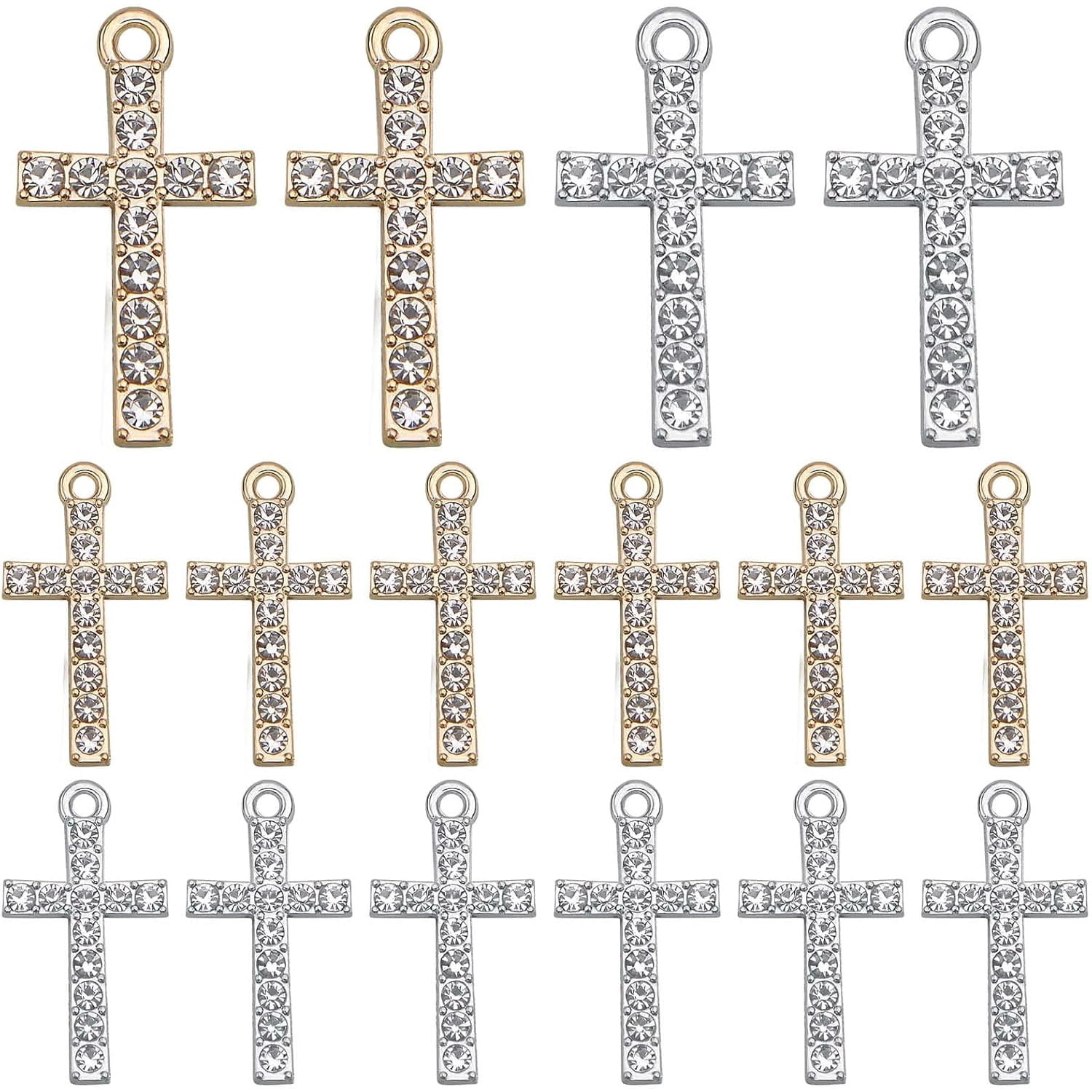 30pcs 2 Colors Crystal Rhinestone Cross Pendant Charms Alloy Crucifix ...