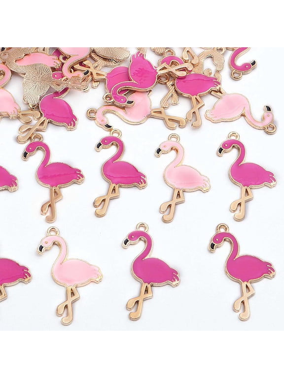 30pcs 2 Colors Enamel Flamingo Charms Alloy Tropical Bird Flamingo Animal Pendants for DIY Necklace Earring Jewelry Making Valentine's Day Gifts,