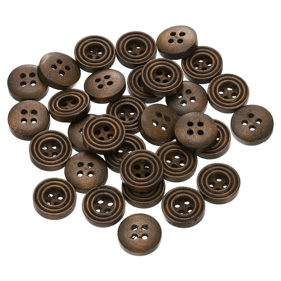 30pcs 20L DIY Sewing Buttons 1/2"(12.5mm) Wooden Round Flat 4-Hole Craft Replacement Buttons for Sewing Clothing Handmade Crafts, Brown