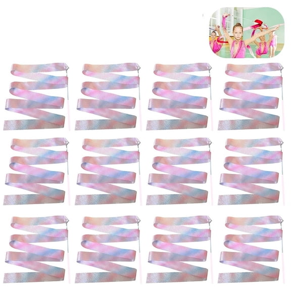 30pcs 2M/4M Flashing Glitter Dance Ribbon Rhythmic Art Gymnastics Ballet Twirling Rod Stick Kid Sport Training Rainbow Toys.