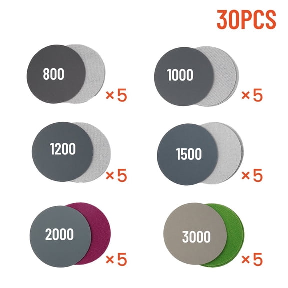 30pcs 3 Inch 75mm Wet And Dry Sandpaper 800-3000 Grit Sanding Discs Hook And Loop Sander Paper For Drill Grinder Rotary Tools