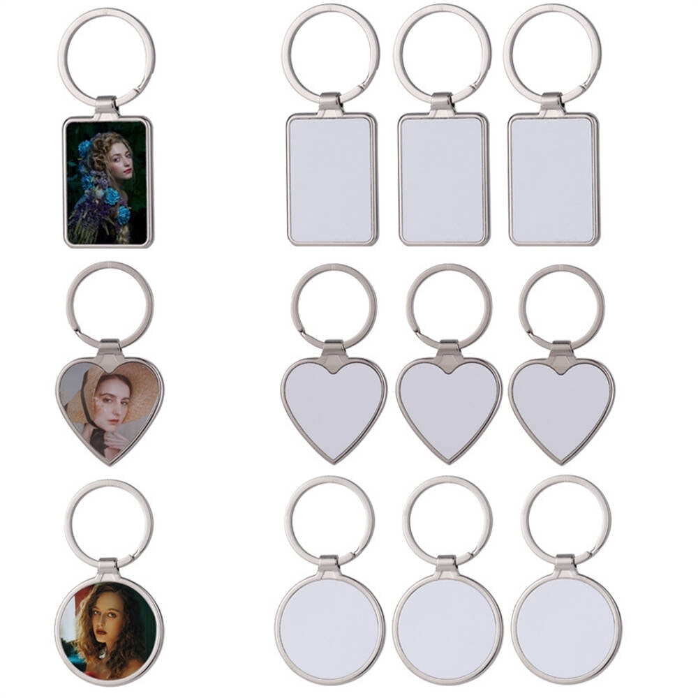 30pcs 3 Shape Sublimation Blank Metal Keychain Bulk with Key Ring for Christmas Valentine Graduation Day Present