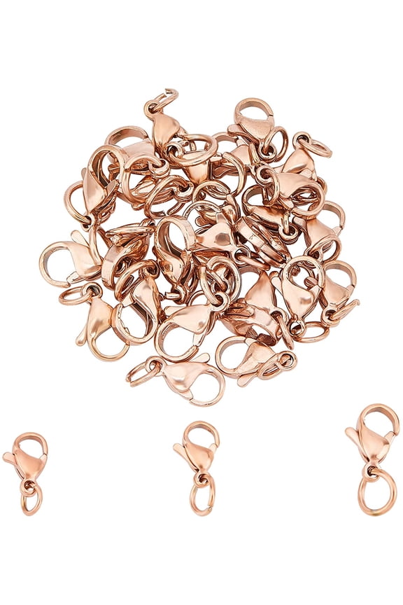 30pcs 3 Sizes Rose Gold Lobster Claw Clasps 9-12mm Necklace Claw Clasps with Loop Stainless Steel Jewelry Clasps Fastener Hook Clasp for Jewelery Making 4-6mm Hole