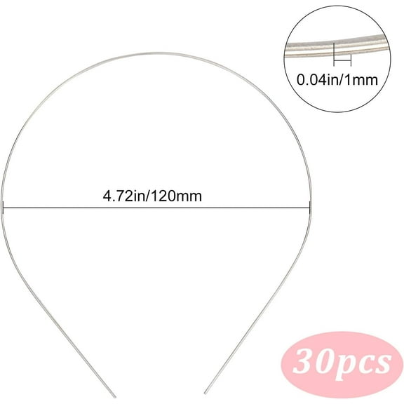 30pcs 30pcs 1mm Wide Silver Thin Plain Blank Metal Headbands Wire Hair Bands Hair Hoop Smooth Metal Base Holder Clasp for Women Men Hair Accessories Craft