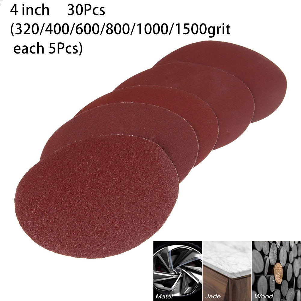 30pcs 4" 100mm Sander Disc 320/400/600/800/1000/1500 Grit Sanding Polishing Pad