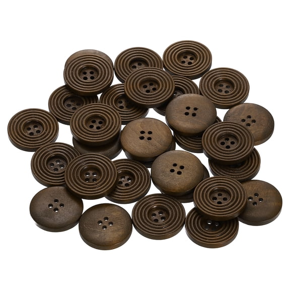 30pcs 40L DIY Sewing Buttons 1"(25mm) Wooden Round Flat 4-Hole Craft Replacement Buttons for Sewing Clothing Handmade Crafts, Brown