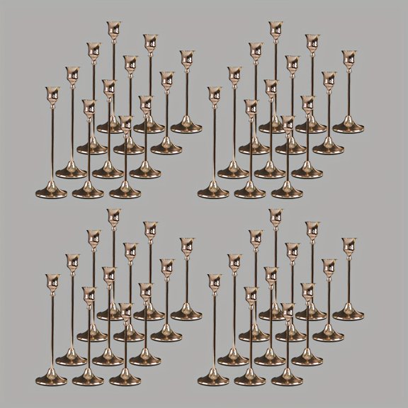 30pcs/48pcs Copper Plated Candlesticks, Retro Style Minimalist Dining Tables Center Decoration, Suitable for Candle Holders for Celebrations, Dining Tables, Birthdays, Weddings, And Partie