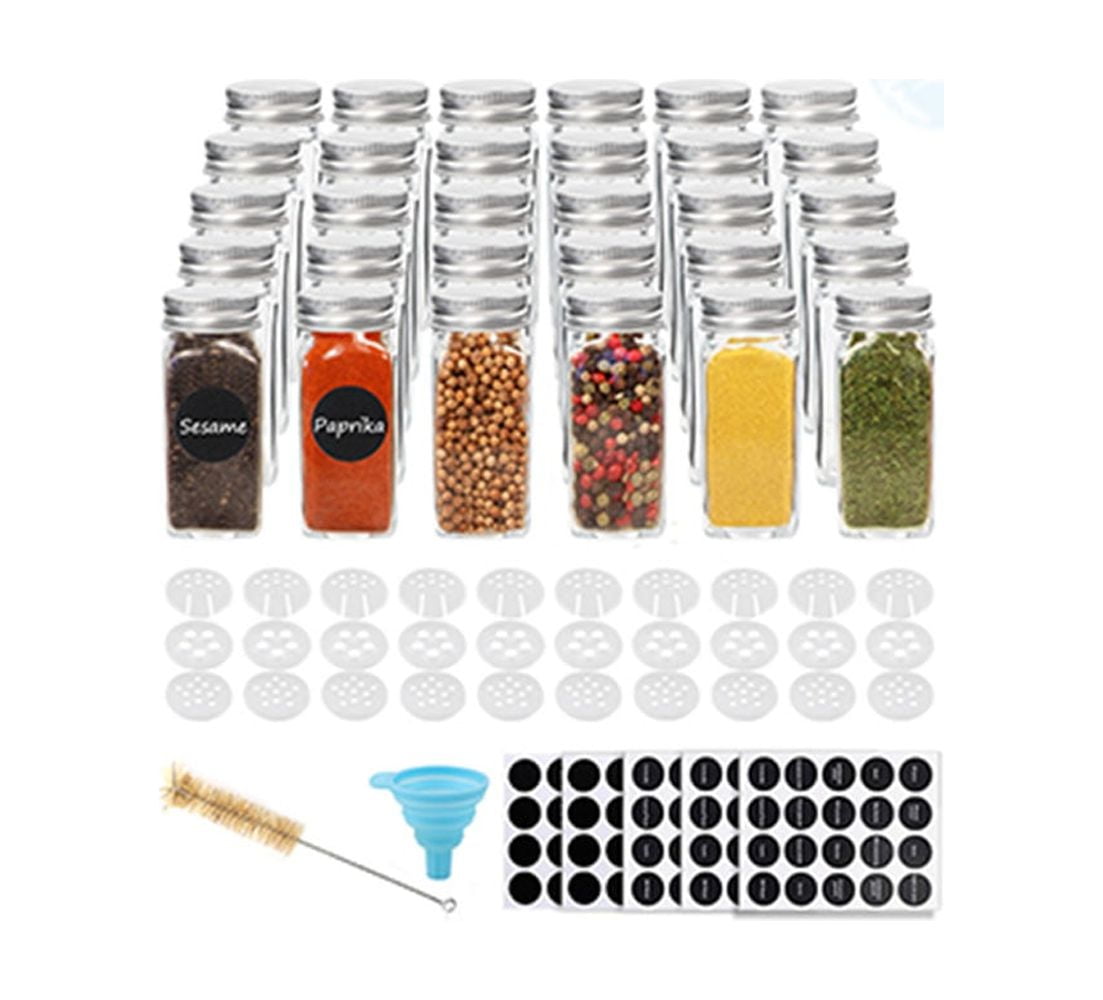  Glass Spice Jars with Label and Organizer - Minimalist  Collection - Clear Empty 4 oz Spice Jars with Labels, Spice Seasoning  Containers Jars with Labels, Small Spice Bottles Jars Set with