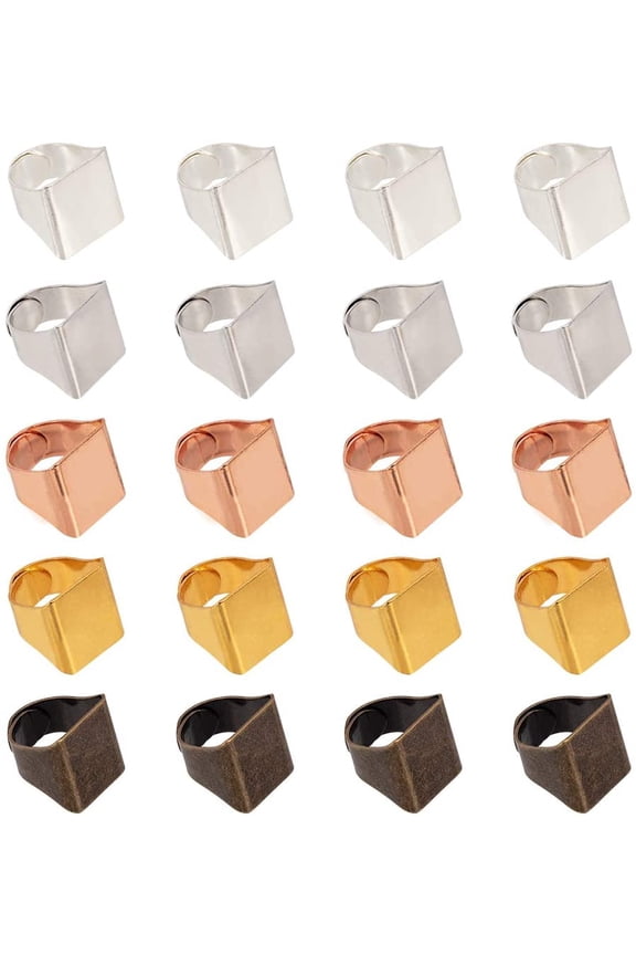 30pcs 5 Colors Brass Ring Blanks Pad Rectangle Ring Pad Adjustable Finger Ring Base for DIY Embellishment Jewelry Making