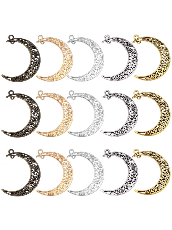 30pcs 5 ColorsMoon Shape Charms Hollow Crescent Pendants Celestial Dangle Pendants for DIY Earrings Necklace Bracelet Jewelry Making Crafts Decor