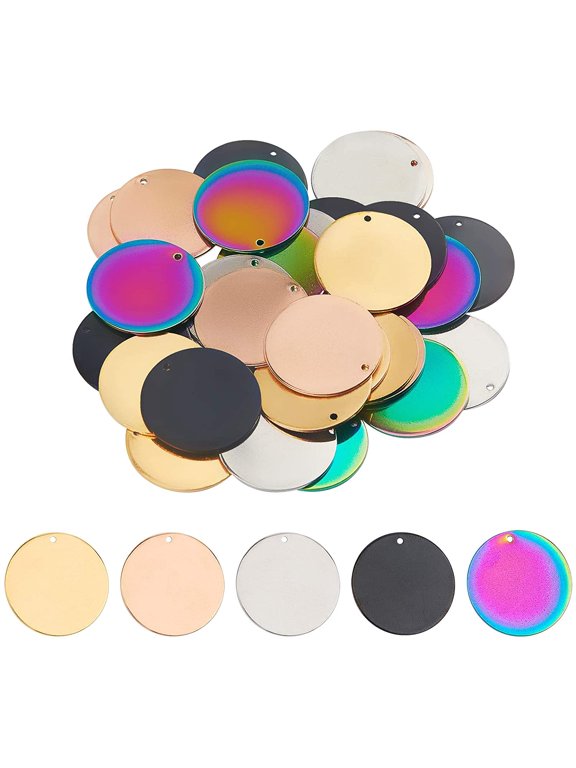 30pcs 5 Colors Round Metal Blanks Stainless Steel Pendants Smooth Blank Tags Pendants Charms for Jewelry Key Pet Dog Tags Making and Crafts DIY 25mm
