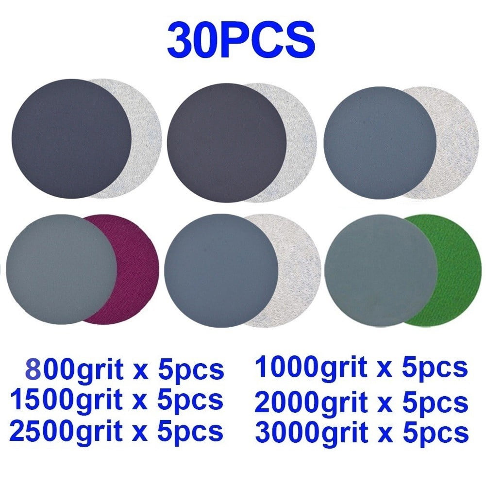 30pcs 5 inch 125mm Wet and Dry Sanding Discs Hook \u0026 Loop Sandpaper 800-3000 Grit