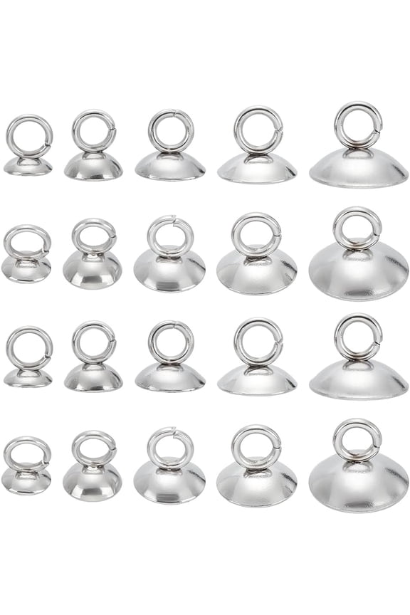 30pcs 5 styles 201 Stainless Steel Bead Cap Pendant Bails for Globe Glass Cover Pendants Stainless Steel color 5~7x4~10mm Hole: 2~3mm 6pcs/style