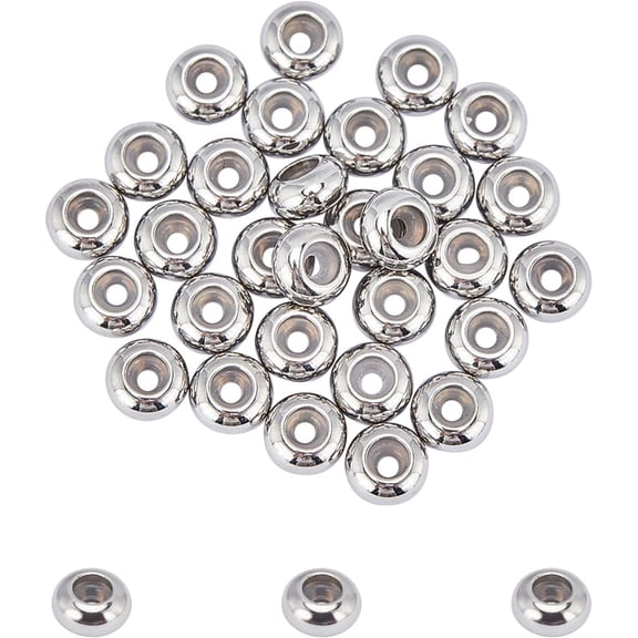 30pcs 6mm Rondelle Stopper Beads Stainless Steel Slider Beads with Rubber Inside 2mm Hole Bead Finding Metal Bead