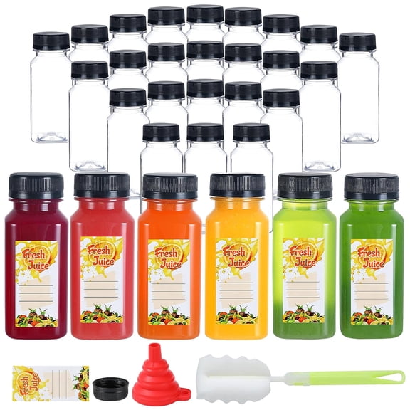 30pcs 6oz Empty Plastic Juice Bottles with Tamper Evident Caps | Reusable PET Food Grade Drink Bottles with Caps Bulk Clear Beverage Containers for Homemade Drinks Smoothie Milk