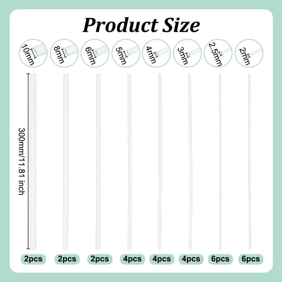 30pcs 8 Sizes ABS Plastic Round Tube 11.8 Inch White Plastic Hollow Tubes 2/2.5/3/4/5/6/8/10mm Diameter Hollow Round Bar Rods Styrene Tube for DIY Sand Table Architectural Model Making