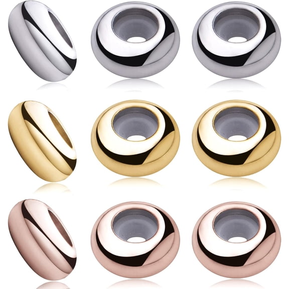 30pcs 8mm Insert Rubber Stopper Beads Brass Adjustable Slider Clasps Round Beads Positioning Spacer Beads Jewelry Making Accessories for DIY Bracelet Necklace Crafts, 3 Colors