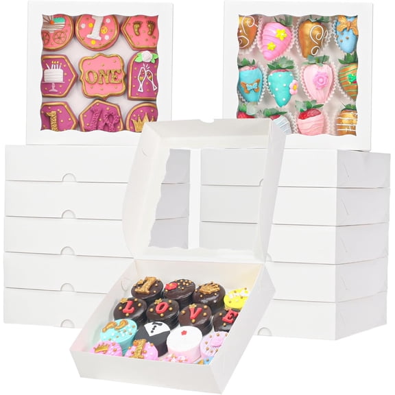 30pcs 8x8x2 Inches White Cookies Boxes Packaging for Cakes, Strawberries, Truffles & More