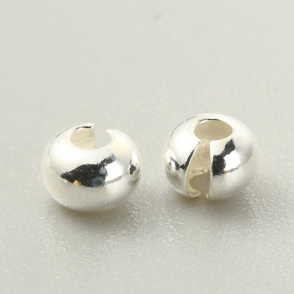 30pcs 925 Sterling Silver Crimp Beads Covers Flat Round Silver 4x3mm Hole: 1.4mm