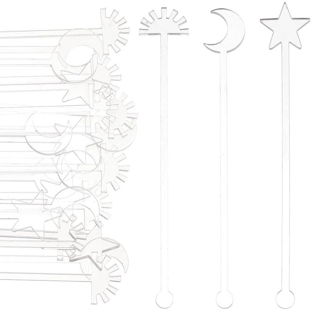 30pcs Acrylic Drink Stirrers Cocktail Stirrer 3 Styles Moon Star Sun