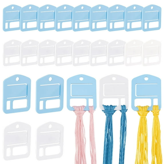 1Box Elite 30Pcs 2 Colors Acrylic Spool Floss Bobbins Thread Winding Boards for Cross Stitch Embroidery Cotton Thread Craft DIY Sewing Storage Mixed Color 50x39.5x2mm 15pcs/color