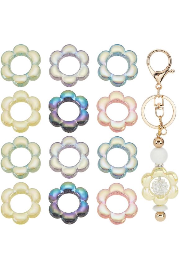 30pcs Acrylic Floral Beads Hollow Flower Beads Transparent Spring Flowers Shaped Connector Link Loose Spacer Frame Bead Charm for DIY