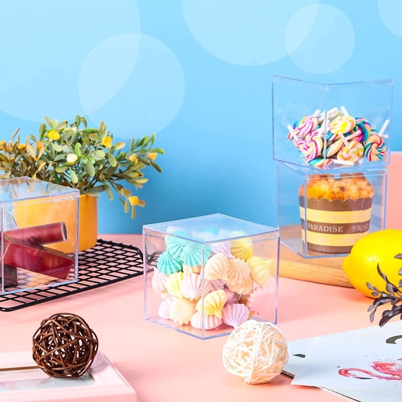 30pcs Clear Acrylic Storage Boxes, 3.3inch Square Cube Containers with Lid for , Jewelry, Organizer