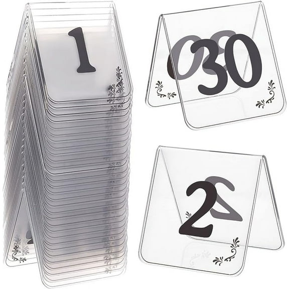 30pcs Acrylic Tent Table Numbers 1-30 Double Sided Table Numbers Signs Number Table Tent Acrylic Numbers Cards Signs for Wedding Party Banquets Receptions Dinner