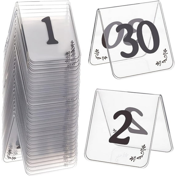 30pcs Acrylic Tent Table Numbers 1-30 Double Sided Table Numbers Signs Number Table Tent Acrylic Numbers Cards Signs for Wedding Party Banquets Receptions Dinner DIY