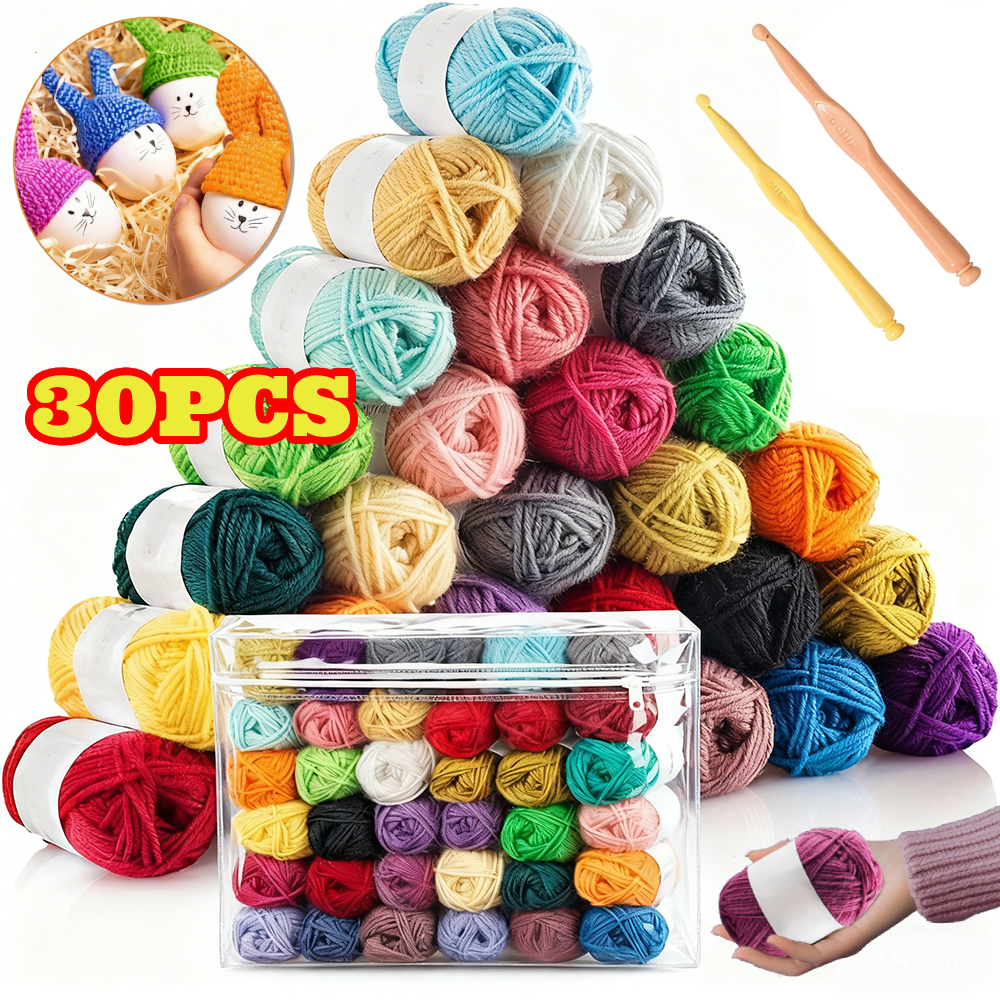 30pcs Acrylic Yarn for Crocheting, Soft Crochet Thread, Mixed Colors Skeins for Knitting DIY, 1300 Yards Yarn Crochet Kit for Beginners Adults