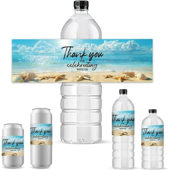 30pcs Adhesive Water Bottle Labels Summer Beach Water Bottle Sticker Waterproof Water Bottle Wraps Celebrate Lables Party Favor Decorations for Wedding Birthday Party Anniversary