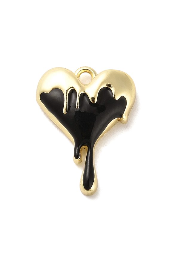 30pcs Alloy Enamel Pendants Melting Heart Charm Golden Black 21.5x16.5x5.5mm Hole: 1.8mm