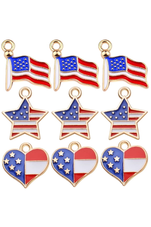 30pcs American Flag Charms Pendant Flag Heart Star Shape Patriotic Enamel Charms Craft Supplies for DIY Jewelry Making Findings Accessory