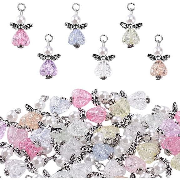 30pcs Angel Charms Mixed Angel Wing Pendants Guardian Charms Heart Glass Bead for Jewelry Necklace Bracelet Earring Making DIY Craft Easter Decoration