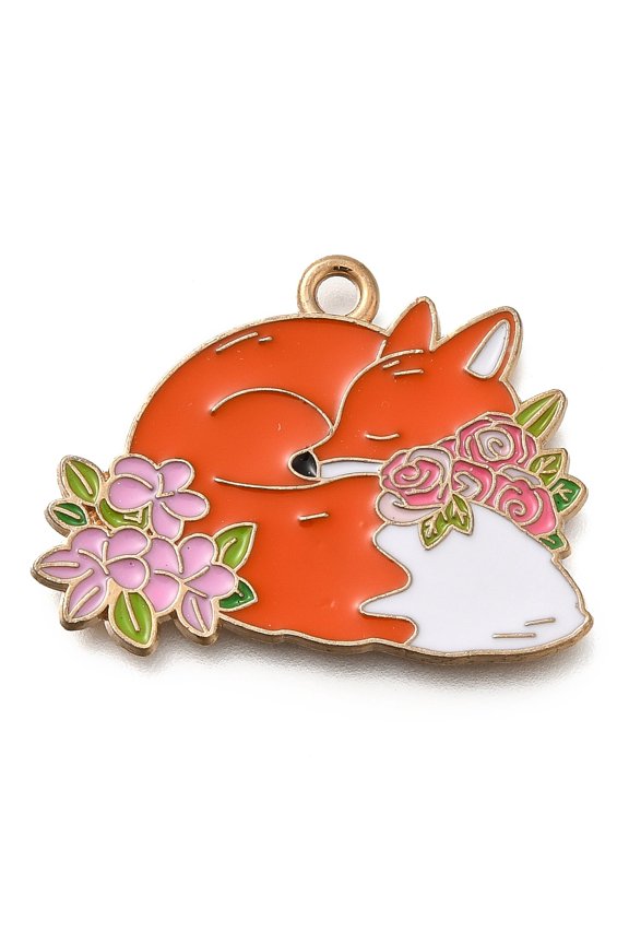 30pcs Animal Flower Alloy Enamel Pendants Golden Fox 21x28x1mm Hole: 1.8mm