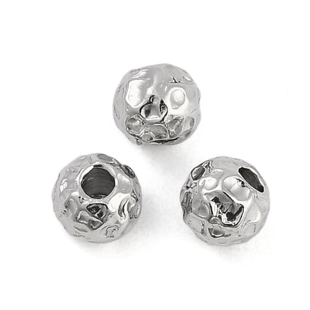30pcs Anti-Tarnish Textured 316 Surgical Stainless Steel Beads Round Stainless Steel color 4.5x5x5mm Hole: 1.6mm