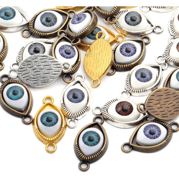 30pcs Antique Eye Shaped Charms Mixed Evil Eye Pendants with 2 Large Holes for Crafting Jewelry Making
