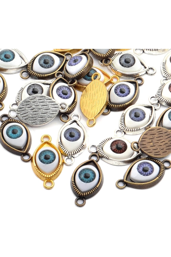 30pcs Antique Eye Shaped Charms Mixed Evil Eye Pendants with 2 Large Holes for Crafting Jewelry Making