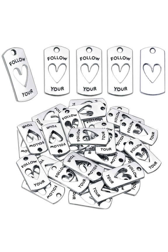 30pcs Antique Silver Message Pendants Inspirational Lettering charms for Jewelry Making Decoration Crafting,20 x 10mm (follow your)
