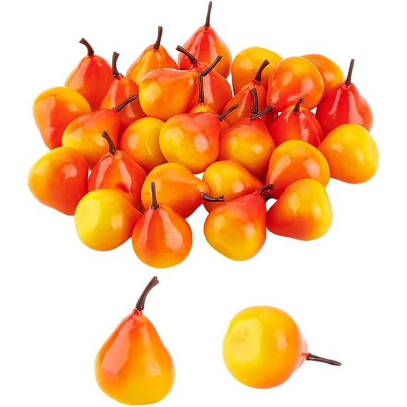 30pcs Aritificial Pears 1.2x1.8 Inch Mini Pear Decorative Plastic Fruits Realistic Small Pears Model Dector for Kitchen Desktop Centerpiece Photography Props