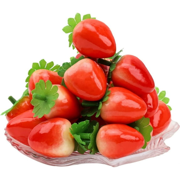 30pcs Artificial Red Strawberries Lifelike Simulation Foam Strawberry Fruit Fake Food Home Ornament Party Decoration Christmas Thanksgiving Basket Display