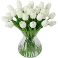thumbnail image 1 of 30pcs Artificial Tulip Flowers Fake Real Touch Tulips Flower Bouquet for Wedding Arrangements Centerpieces Home Decoration (White), 1 of 5
