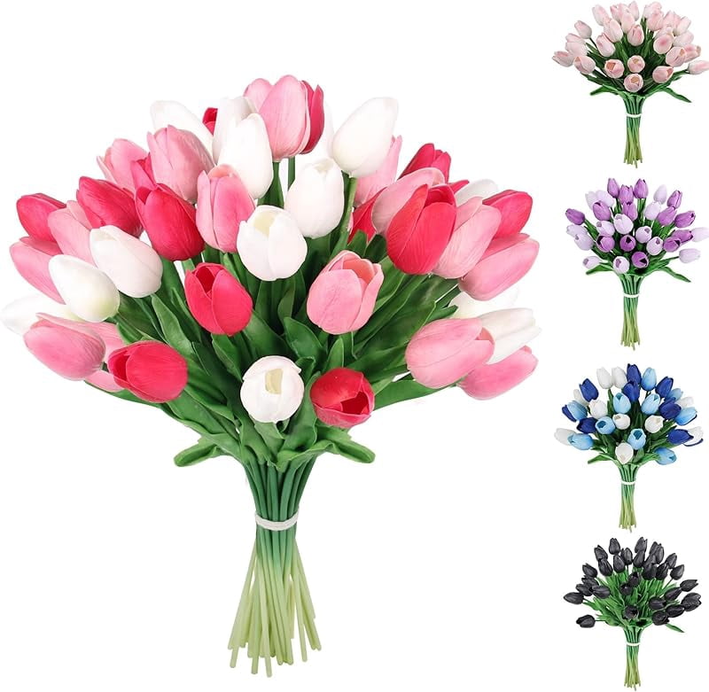 Meideli Artificial Tulips – 5-Pack Silk Tulips, Real Touch, 13.4 Inches Tall - View #3