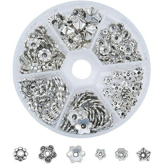 30pcs Assorted 6 Different Shape Tibetan Style Alloy Flower Bead Caps for Jewelry Making