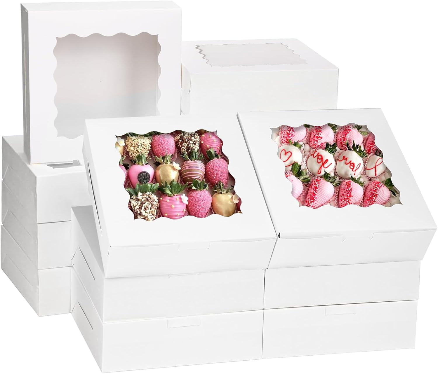 30pcs Bakery Boxes, 8x8x2.5 Cookie Boxes with Window, White Treat ...