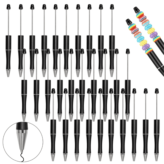 30pcs Ballpoint Pens, Plastic Beadable DIY Cute Cool Pens Black Ink For Graduation Gifts Office Study Supplies