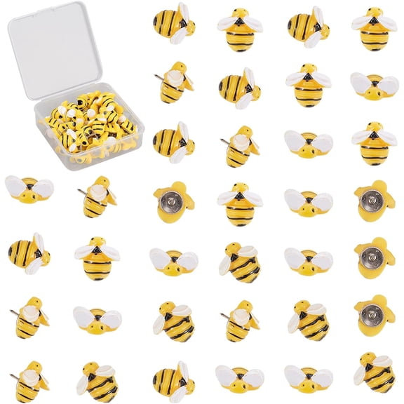 30pcs Bees Thumb Tacks Iron Map Pins Drawing Push Pins for Photos Wall Decoration Maps Bulletin Board Corkboards 0.7 Inch Yellow Resin