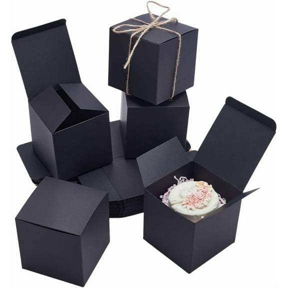 30pcs Black Gift Box Small Paper Boxes Mini Kraft Boxes Cardboard Box with Lid Favor Box for Present Party Wedding Birthday 3.5x3.5x3.5 Inch